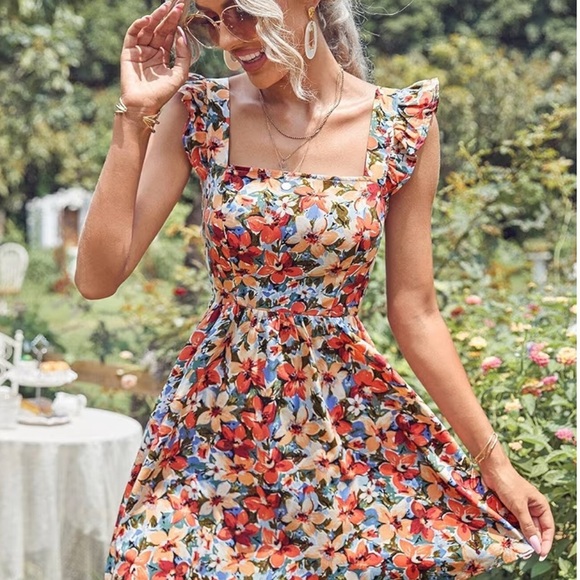Red and Blue Ruffled Tiered Mini Sundress - Picture 1 of 4